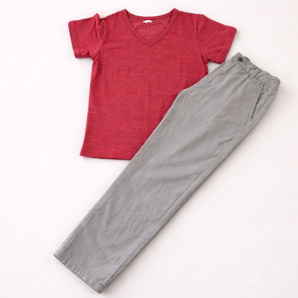 Frenchie Boys Outfit Set Size 8 Tee & Pants Gray Red Casual School Bundle